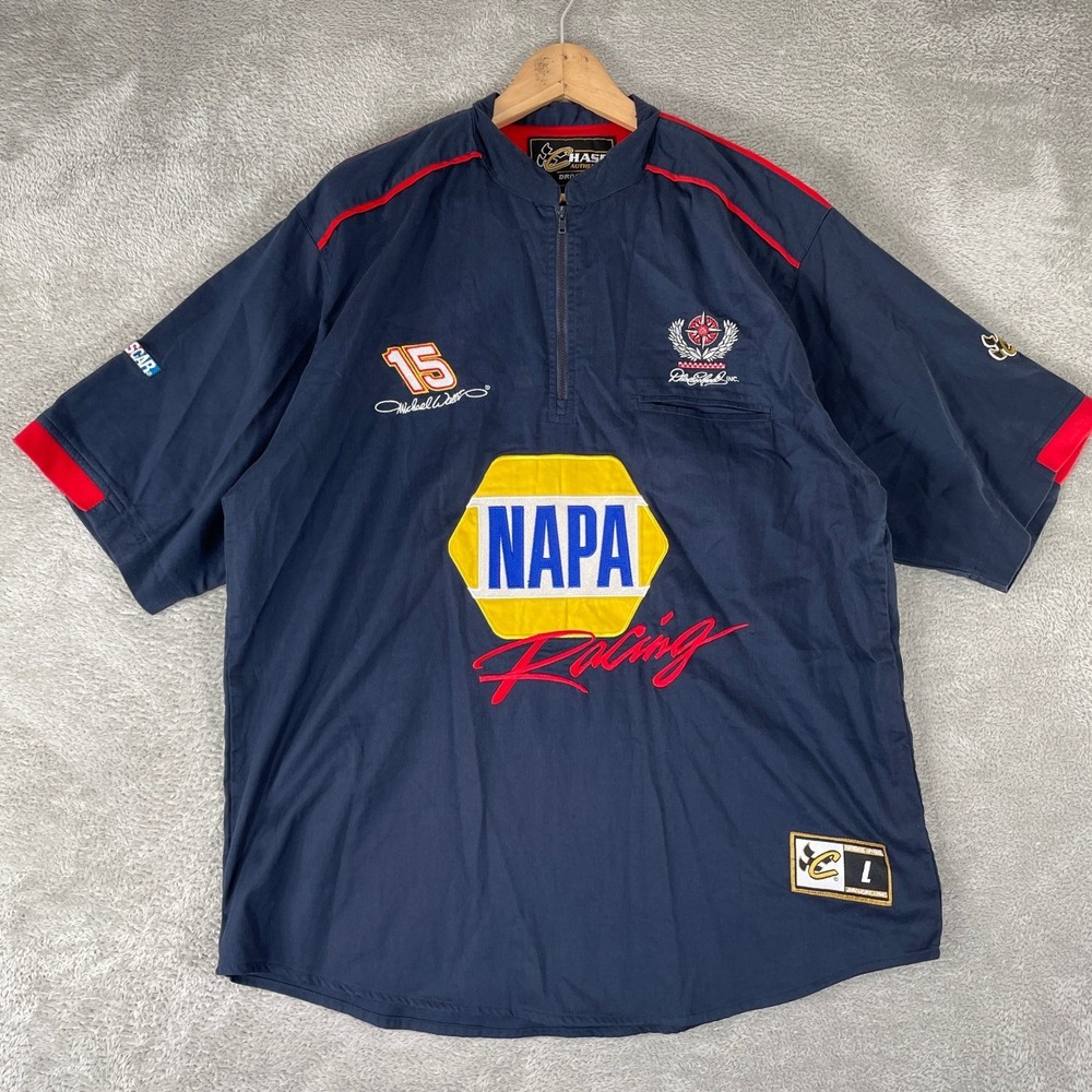 Michael Waltrip Nascar Shirt Mens Large Blue NAPA Racing Chase Authentics Pit